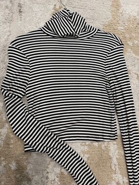 Splits59 Black & White Striped Turtleneck Long-Sleeve Top